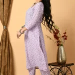 White Lilac Floral Kurta Set by Sanriti Fashion