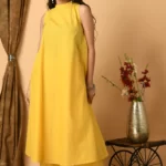 Yellow Cotton Dobby A Line Kurta Set For Women
