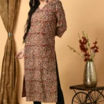 Red Handblock Kalamkari Kurti For Women