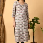 Gray Floral Handblock Kurta For Women